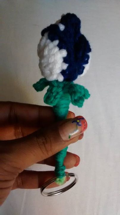 Blue on White Rosebud Keychain