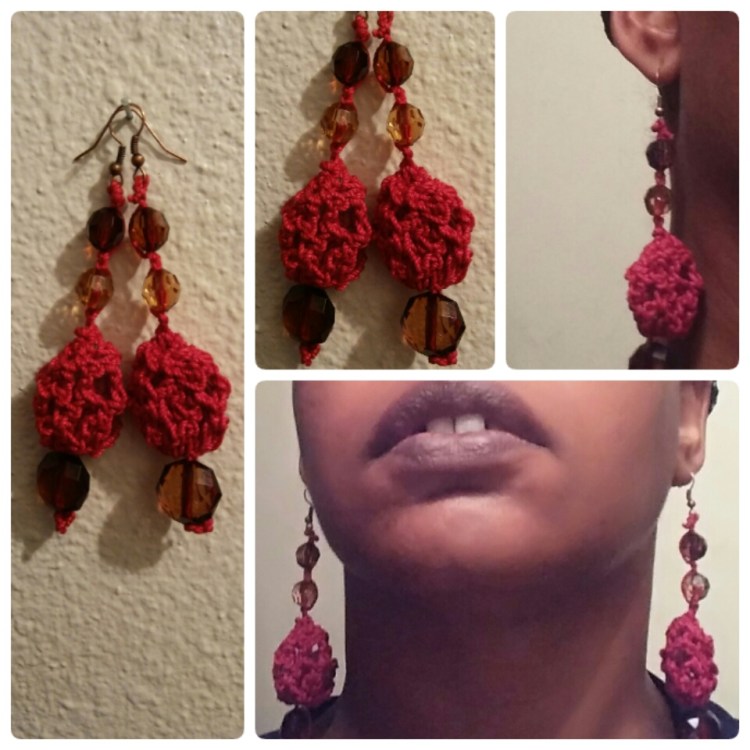 Crocheted Gem-Facet Beaded Earrings